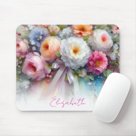 Stylish Watercolour Floral Your Custom Text Name Mousepad (Mit Mouse)