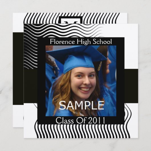 STYLISH WAVAVES FOTO TEMPLATE MONOGRAM,Schwarz-wei Einladung (Vorne/Hinten)