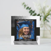 STYLISH WAVAVES FOTO TEMPLATE MONOGRAM,Schwarz-wei Einladung (Stehend Vorderseite)