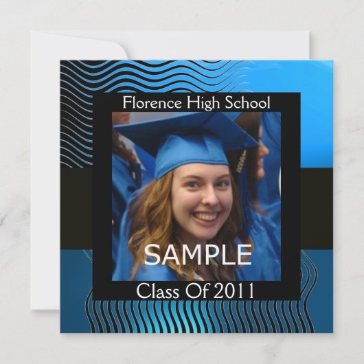 STYLISH WAVES FOTO TEMPLATE MONOGRAM, Black Blue Einladung (Vorderseite)