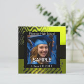 STYLISH WAVES FOTO TEMPLATE MONOGRAM, schwarz-gelb Einladung (Stehend Vorderseite)