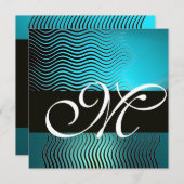 STYLISH WAVES MONOGRAM, aqua blue turquase, saphir Einladung (Vorne/Hinten)