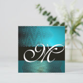 STYLISH WAVES MONOGRAM, aqua blue turquase, saphir Einladung (Stehend Vorderseite)