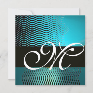 STYLISH WAVES MONOGRAM, aqua blue turquase, saphir Einladung