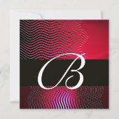STYLISH WAVES MONOGRAM, Ruby Red Burgund Einladung (Vorderseite)