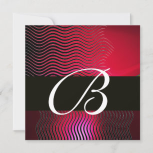 STYLISH WAVES MONOGRAM, Ruby Red Burgund Einladung