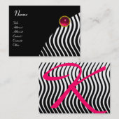 STYLISH WAVES MONOGRAM RUBY, schwarzweiß rosa Visitenkarte (Vorne/Hinten)