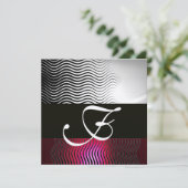 STYLISH WAVES MONOGRAM, Silver Red Ruby Burgund Einladung (Stehend Vorderseite)