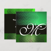 STYLISH WAVES MONOGRAM, smaragdgrün Einladung (Vorne/Hinten)