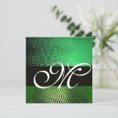 STYLISH WAVES MONOGRAM, smaragdgrün Einladung (Stehend Vorderseite)