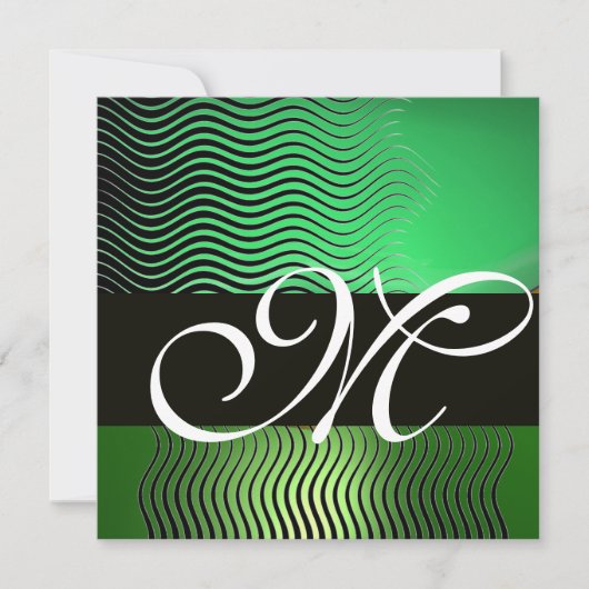 STYLISH WAVES MONOGRAM, smaragdgrün Einladung (Vorderseite)