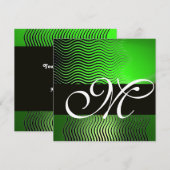 STYLISH WAVES MONOGRAM, smaragdgrün Einladung (Vorne/Hinten)
