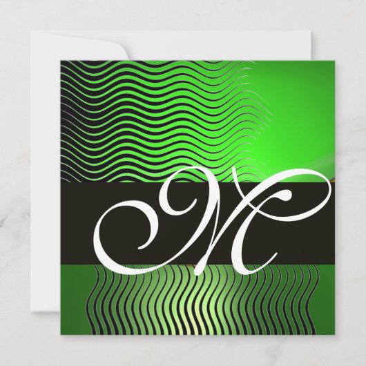 STYLISH WAVES MONOGRAM, smaragdgrün Einladung (Vorderseite)