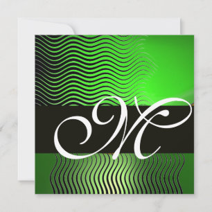 STYLISH WAVES MONOGRAM, smaragdgrün Einladung