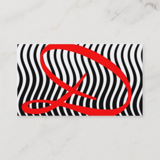 STYLISH WAVES SCHWARZ-WEISS Red Ruby Monogram Visitenkarte (Rückseite)