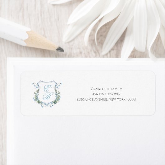 Stylish Wedding Floral Crest Classic Address Label (Insitu)