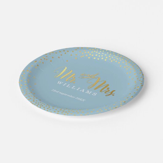 STYLISH WEDDTABLE mini Konfetti Gold blau Pappteller (Schrägansicht)