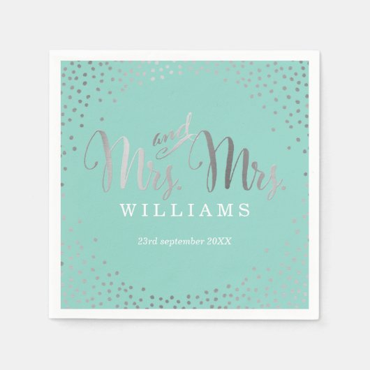 STYLISH WEDDTABLE mini Konfetti SILVER Minze Serviette (Vorderseite)