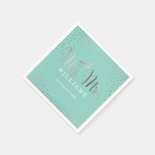 STYLISH WEDDTABLE mini Konfetti SILVER Minze Serviette (Ecke)