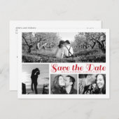 Stylish White Save the Date Collage Postcard Red Ankündigungspostkarte (Vorne/Hinten)