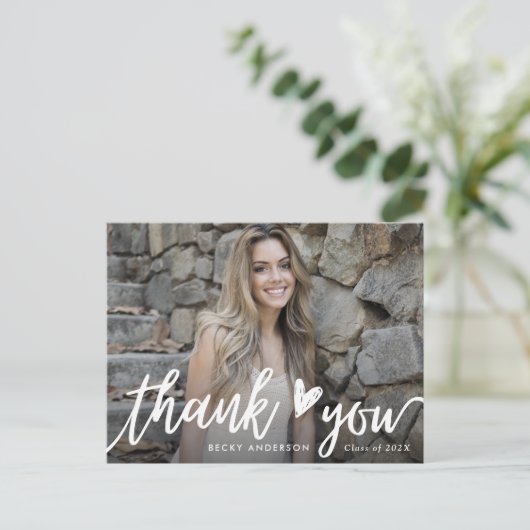 stylish white script danke Abschluss Postkarte (Stehend Vorderseite)