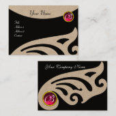 STYLISH WINGS FUCHSIA RED RUBY GEMSTONE MONOGRAM VISITENKARTE (Vorne/Hinten)