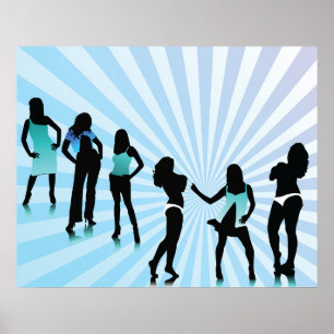 Stylish Women Silhouetten Türkisblaue Mode Poster