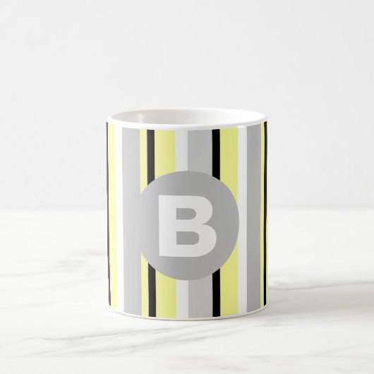 Stylish Yellow and Grey Striped Monogram Kaffeetasse (Mittel)