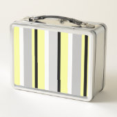 Stylish Yellow and Grey Striped Monogram Metall Brotdose (Rückseite)