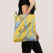 Stylish Yellow Blue Kariert Tartan | Name hinzufüg Tasche (Von Nahem)