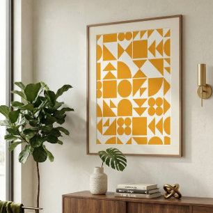 Stylish Yellow Modern Geometric Shapes Pattern Poster