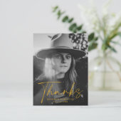 Stylish Yellow Script Foto Abschluss Vielen Dank Postkarte (Stehend Vorderseite)