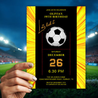 Stylish Yellow Soccer Birthday Invitation Einladung