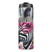 Stylish Zebra in Heart Glasses Thermosbecher (Vorderseite)