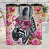 Stylish Zebra in Heart Glasses Thermosbecher