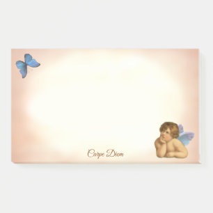 Stylisher Raphael Cherub & Blauer Schmetterling Post-it Klebezettel