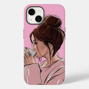 Stylishes Mädchen mit unordentlichem Dutt, das Kaf Case-Mate iPhone 14 Hülle