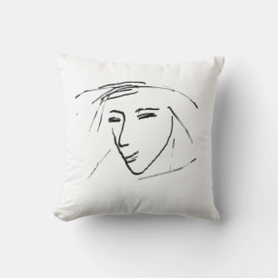 Stylishes Minimalismus Weiß Schwarz Gesichtsskizze Kissen