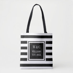 Stylishes trendiges Monogramm Schwarz-Weiß-Streife Tasche