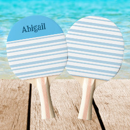 StylishLight Blue und White Stripes Name Tischtennis Schläger