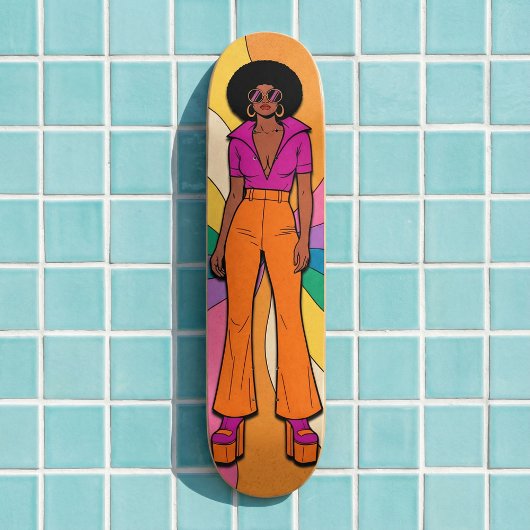 Stylisierte afroamerikanische 70er Retro Fashion Skateboard