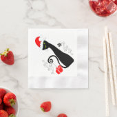 Stylisierte Black Christmas Cat in Weihnachtsmannm Serviette (Beispiel)