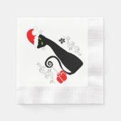 Stylisierte Black Christmas Cat in Weihnachtsmannm Serviette (Vorderseite)