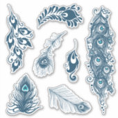 Stylisierte Blue Pfau Peacock Feathers Vinyl Aufkleber (Vorderseite)