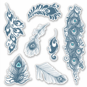 Stylisierte Blue Pfau Peacock Feathers Vinyl Aufkleber