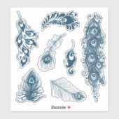 Stylisierte Blue Pfau Peacock Feathers Vinyl Aufkleber (Blatt)