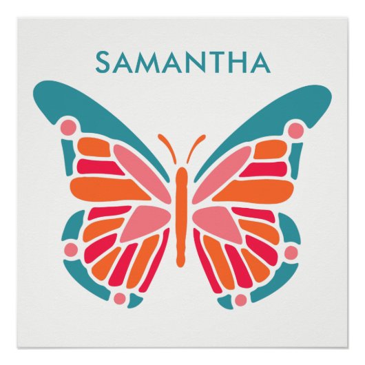 Stylisierte Butterfly-individuelle Name-Poster Poster (Vorderseite)
