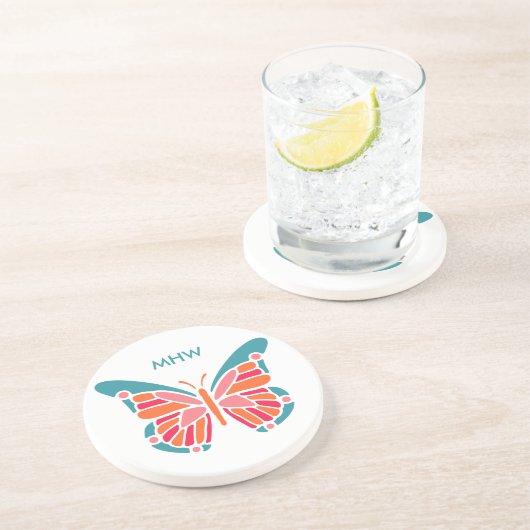 Stylisierte Butterfly-Untersetzer Sandstein Untersetzer (Seite)