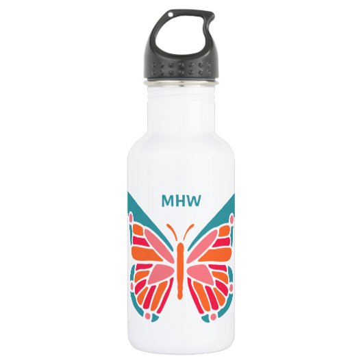Stylisierte Butterfly Wasserflasche mit Monogramm (Vorderseite)