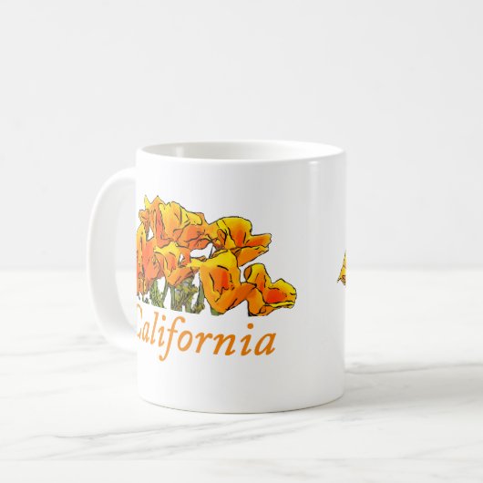 Stylisierte California Poppy Art, Text "California Kaffeetasse (Vorderseite Links)